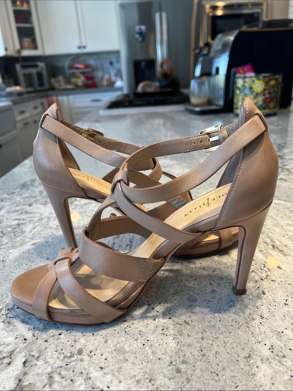 Cole Haan Nike Air Nude Beige Strappy Buckle Heels Stiletto Sandals Size 7 EUC - Picture 8 of 11